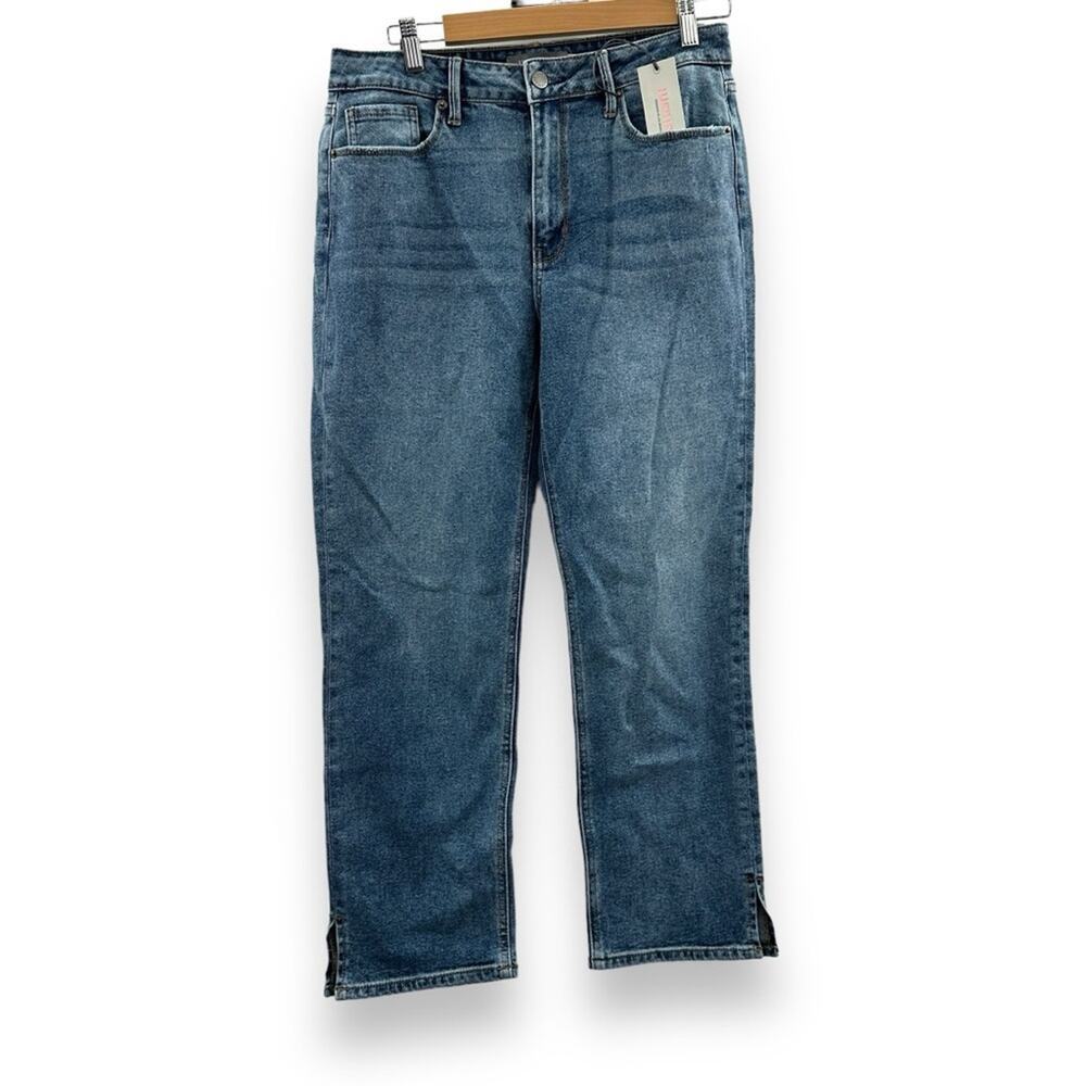 Just USA High Rise Medium Wash Ankle Side Slit Straight Leg Jeans Sz 30P/10P NEW